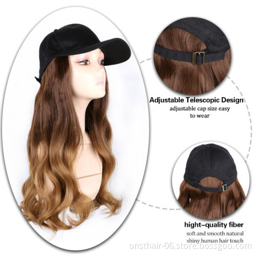 Women Cap Wig Color Long Straight Hair Curly One-piece Baseball Hat Wigs Cosplay Party  Blonde Wig Hat
